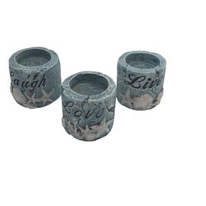 Young's Inc Live Laugh Love Coastal Tealight Candle Holders Blue Shells Set of 3
